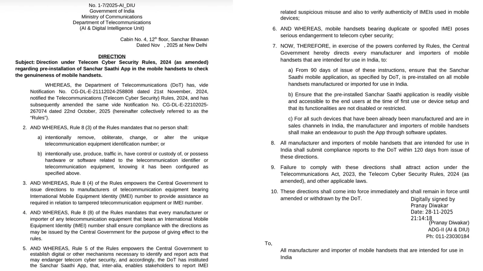 DoT tells phone makers to pre-install Sanchar Saathi by March 2026