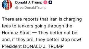 Trump Warns Iran Over Strait of Hormuz Fees