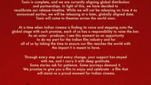 Yash's 'Toxic' Postponed, Awaiting New Release Date