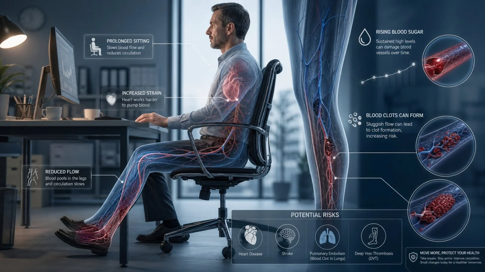 Heart Attack Risk Doubles with Long Sitting, Warns Cardiologist