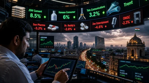JSW Cement, Honasa Consumer Lead Gains as Pharma and Media Lag on May 22