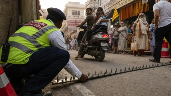 UP Police&rsquo;s New Traffic &lsquo;Weapon&rsquo;: A Spike Device That Can Stop a Bike by Puncturing Its Tyres